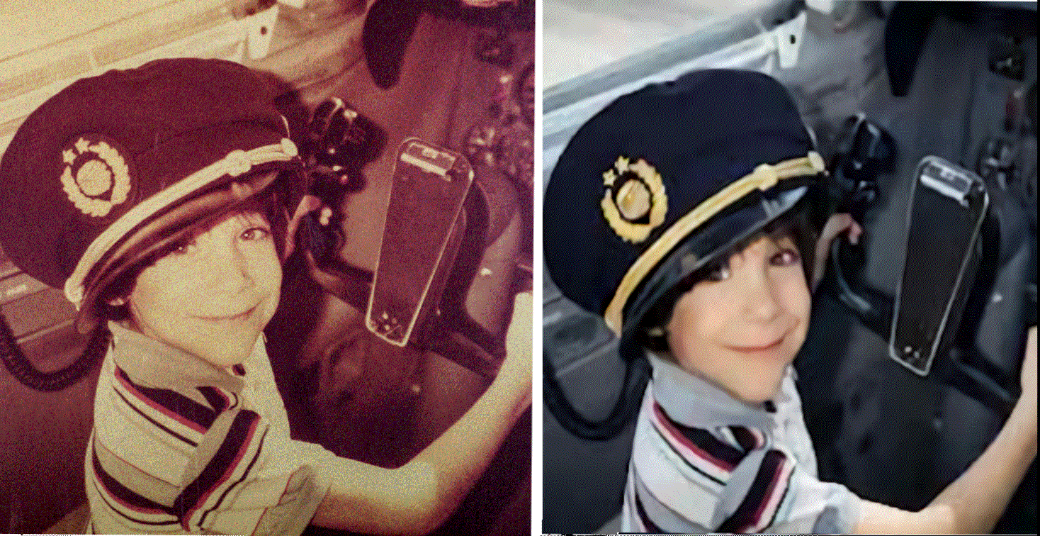 Boy in airplane frame